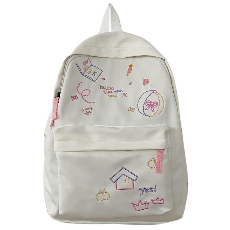 Schoolbagins Schoolbag Female Japanese Small Fresh Embroidery Graffiti Simple Primary School Backpack 1st Grade Casual Backpack Tide