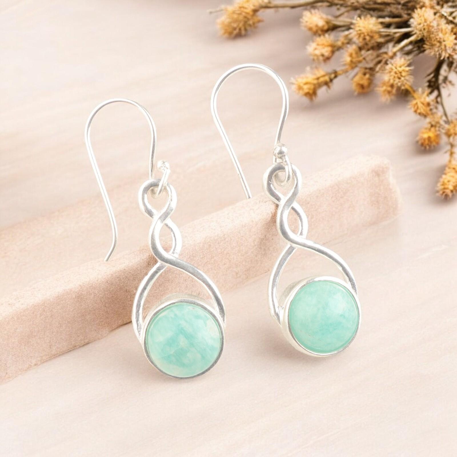 

Натуральный Амазонит Драгоценный Камень 925 Стерлинговое Серебро Лечебные Серьги Для Женщин 1.86 CE-15-23