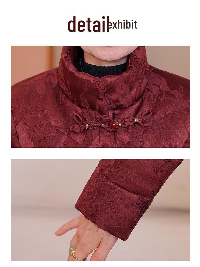 Elegant Winter White Duck Down Jacket for Middle-Aged & Elderly Women - Short, Chinese Style