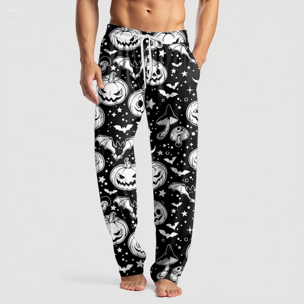 Men's Knitted Halloween Print Pocket Casual Pants Pajama Pants