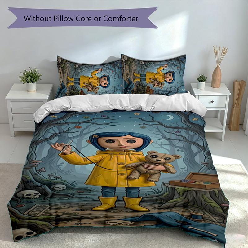 3pcs Coraline Duvet Cover Set, Includes 1 Duvet Cover and 2 Pillowcases,Skin-Friendly&Comfortable Fabric,Suitable Bedding Sets