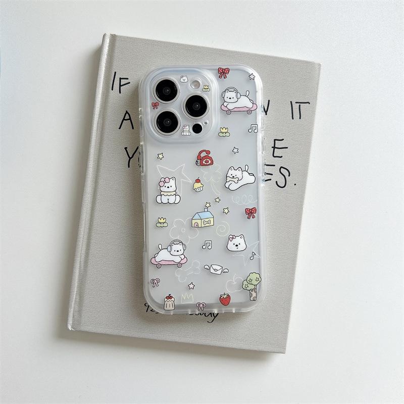 Korean Style iPhone 17/16 Pro Max/15 Pro Dog Dessert Headphone Skateboard Phone Case