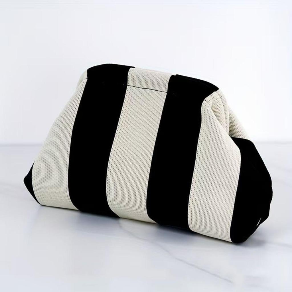 Striped Knitted Bag for Women, Wedding Banquet Handbag, Artistic Retro Woven Tote Bag, Simple and Fashionable Handbag