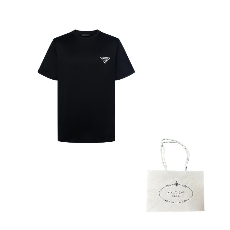 PRADA T-Shirts Men's Black Crew Neck Moderate UJN656-13MQ-F0002