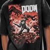 Tricou D00M, Doom Vintage, Horror Sci-Fi, Tricou Supradimensionat Acid Wash - 250 GSM, Streetwear Grunge & Goth, Tricou Spălat Vintage