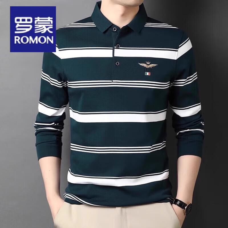 ROMON Мужская поло с длинным рукавом в полоску из чистого хлопка 2XL