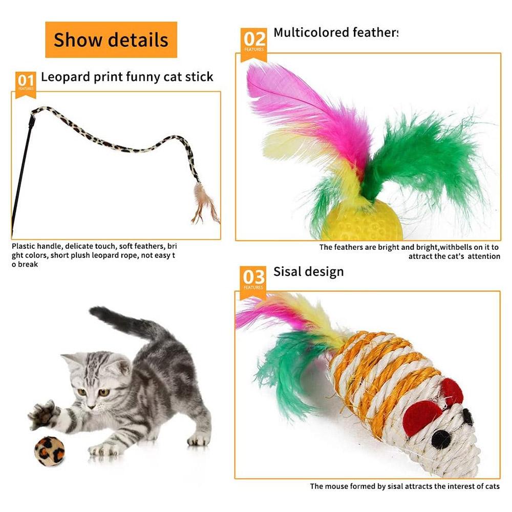 21Pcs/Set Cat Toys Set with Green Tunnel Interactive Cat Toy Feather Mouse Crinkle Balls
