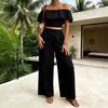 2026 Women's Off-Shoulder Ruffle Crop Top and Wide-Leg Pants Set