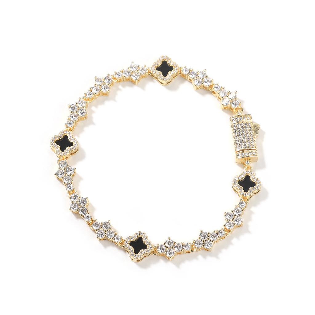 Hip hop ancient clover plane tennis chain zircon bracelet light luxury hip hop bracelet jewelry