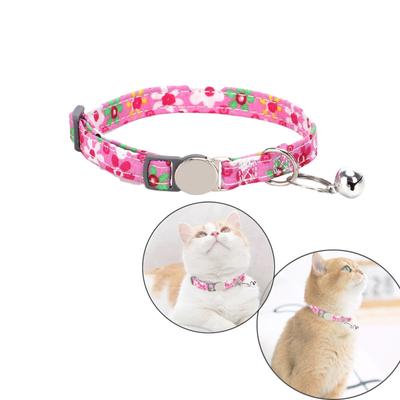 Cat Collar Quick Release Kitten Cats Collars Cute Print Nylon Pet Necklace With Bell Adjustable For Cats Puppy Pink