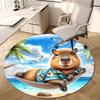 1pc Capybara Relaxing On Hammock At Beach Round Carpet, Made of Polyester,Perfect for Decorating Office Chairs, Living Rooms,Vibrant Decorative Rug