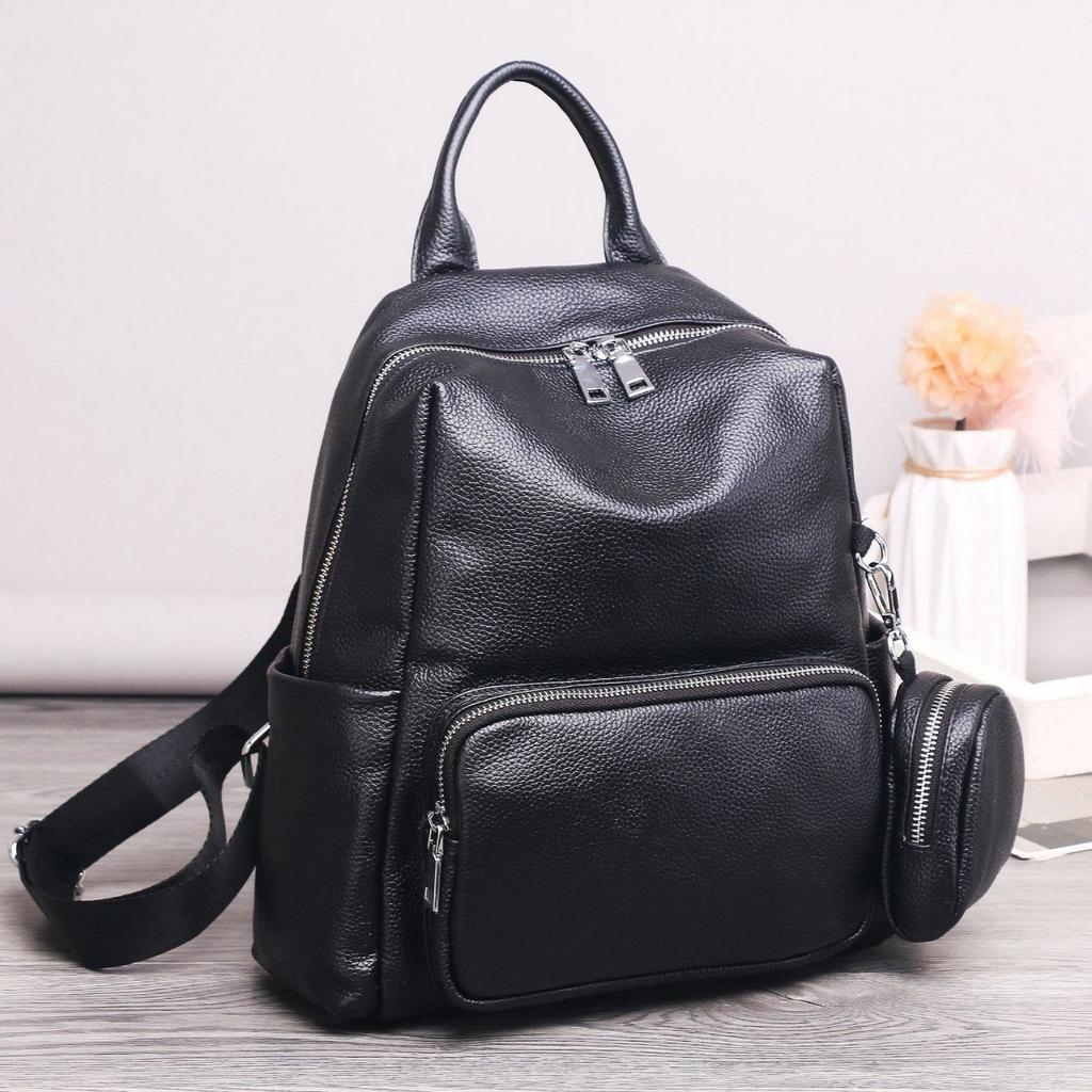 Leather Women's Backpack Fashion Travel Cowhide Schoolbag Soft Leather Women's Bag Large Capacity Mommy Bag