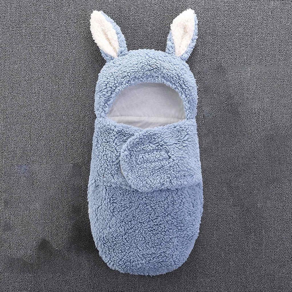 Cobertor com capuz de coelho de pelúcia quente para bebê com cobertor de saco de dormir