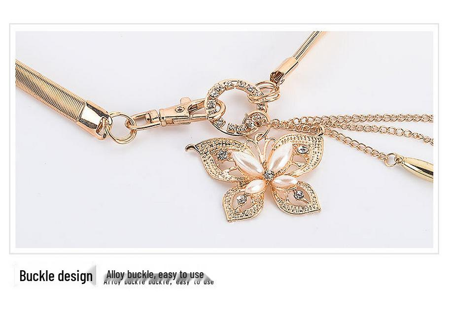 Elegant Korean-Style Rhinestone Waist Chain for Women - Versatile, Fashionable, and Elastic Thin Belt