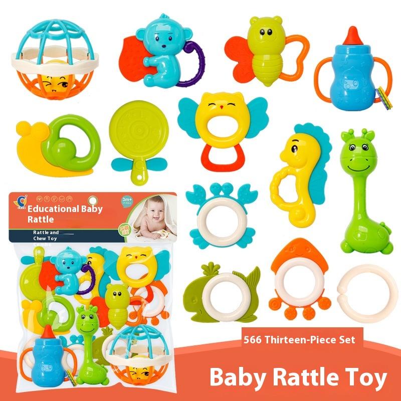 Infant and Toddler Chewable Teether Rattle Set 0-1 Year Old Baby Soft Rubber Hand Grip Ball Bag Rattle