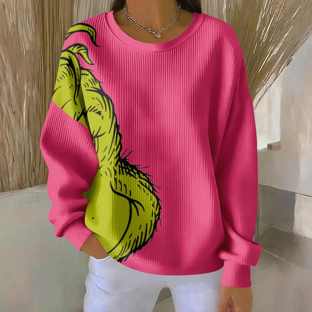 Women's Loose Comfortable Casual And Fashionable Round Neck Pattern Long Sleeved Sweatshirt