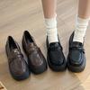 Fashion Retro Chunky Heel Penny Loafers for Women Brown Pu Leather Platform Pumps Woman Thick Sole Slip On College Style Jk Dress Shoes