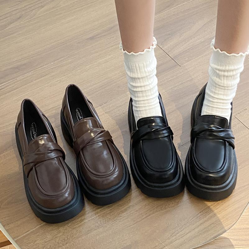 Fashion Retro Chunky Heel Penny Loafers for Women Brown Pu Leather Platform Pumps Woman Thick Sole Slip On College Style Jk Dress Shoes
