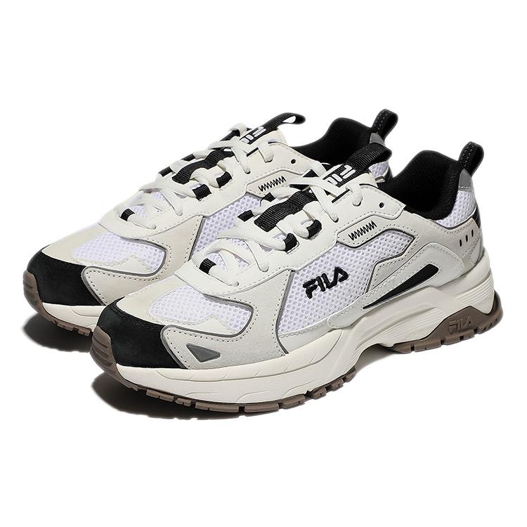 Fila Mesh, Leather Low Top Casual Running Shoes Unisex White And Black Coffee Korean Style 1JM01679D_021