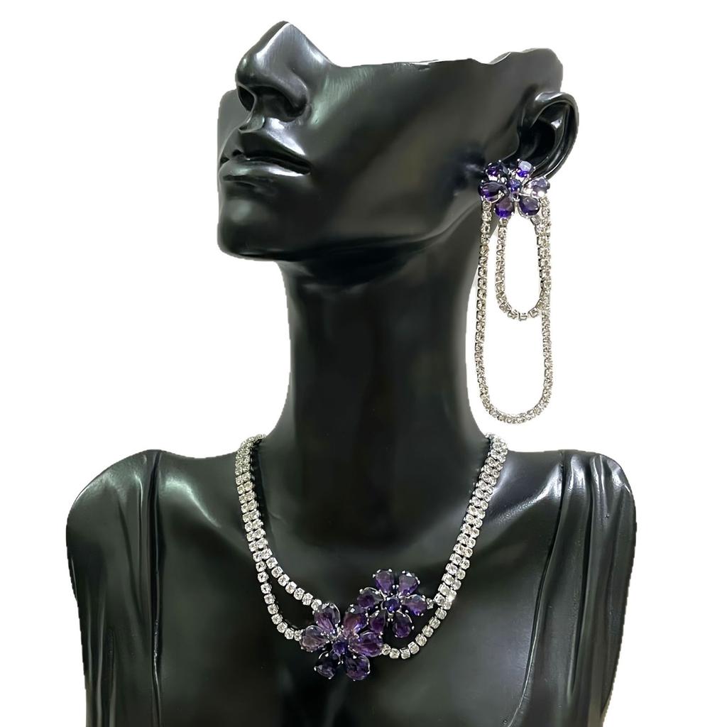 Geometric Diamond-Encrusted Flower Necklace Exaggerated Personality Collarbone Chain Niche Temperament Light Luxury High-End Item Decoration
