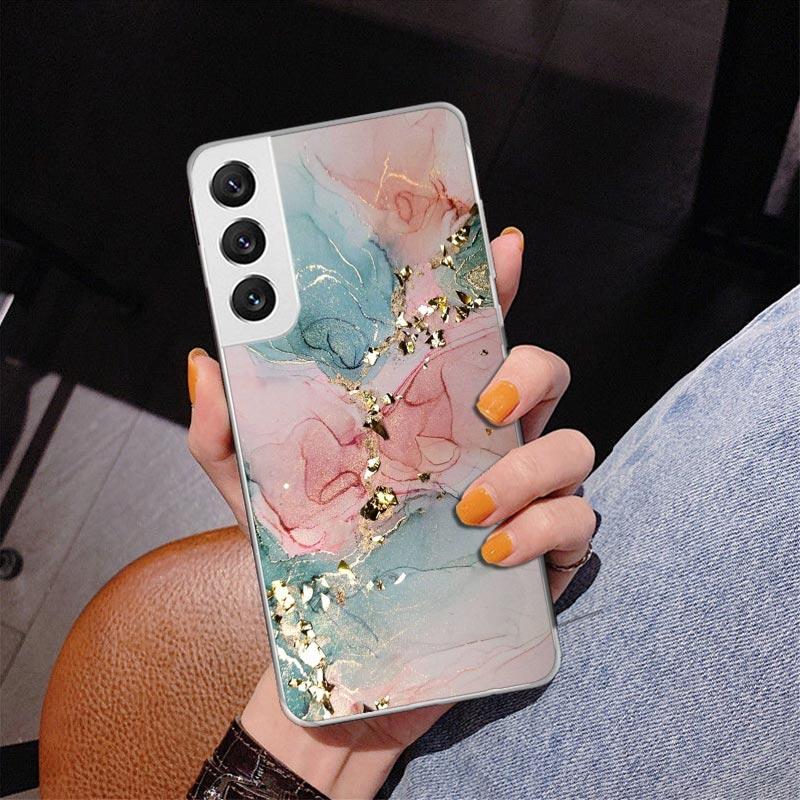 Fashion Gold Pink Geometric Marble Phone Case For Samsung Galaxy S24 S25 Edge S26 Ultra S23 S22 S21 Plus S20 FE + Personalized P