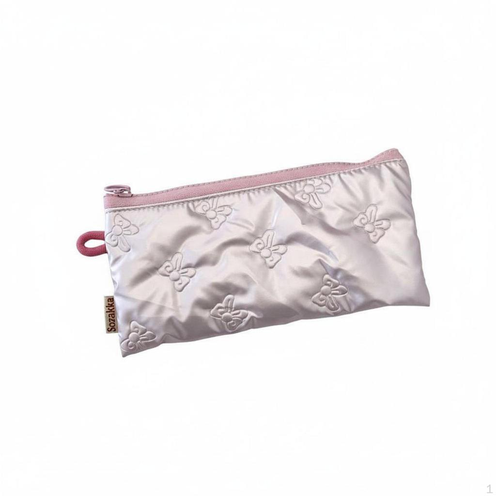 Quilted Pencil Pouch MultiFunctional Storage Portable Makeup Bag for Students, Girls,