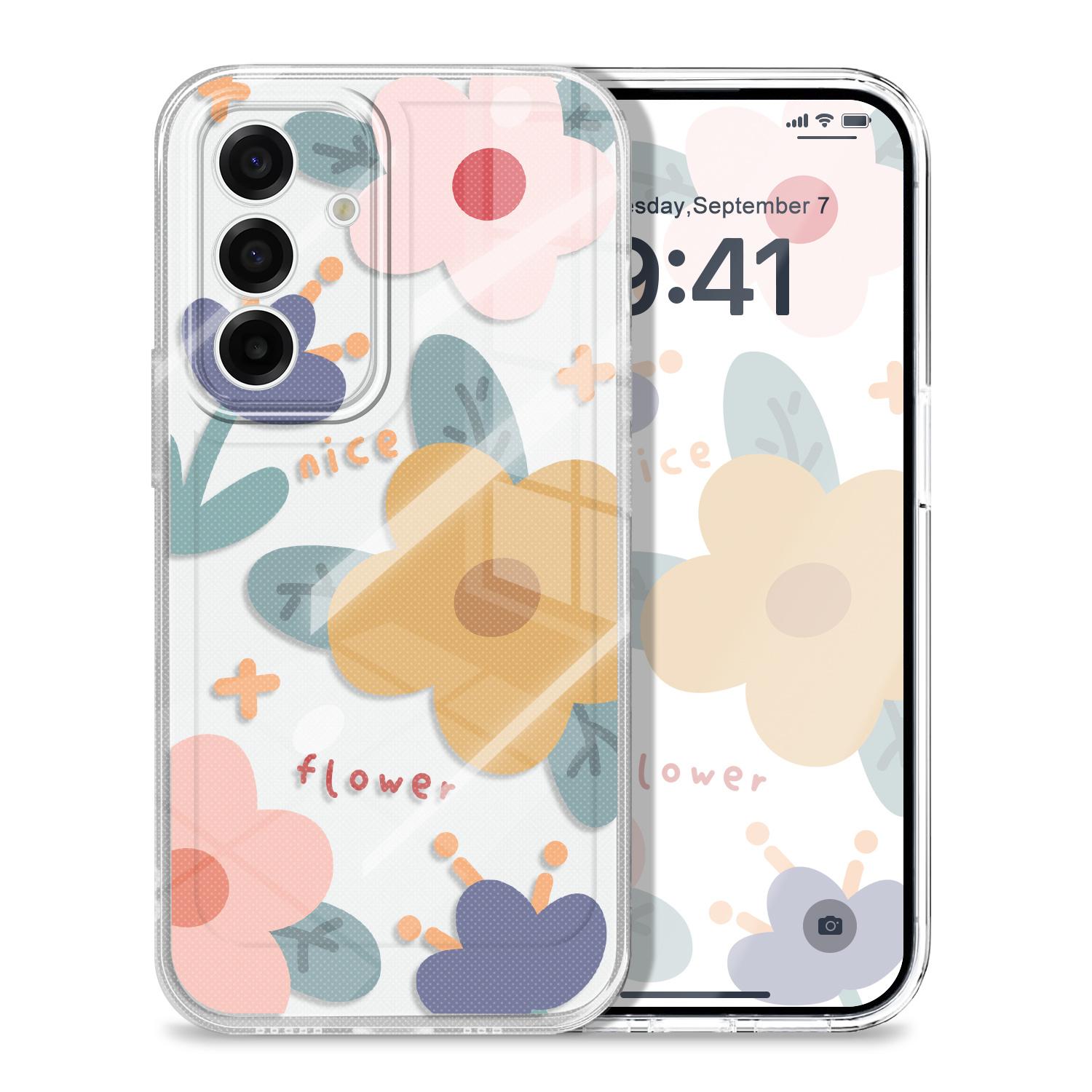 

Colorful Flowers Transparent Phone Case For Samsung Galaxy A57 A56 A55 A37 A36 A35 A26 A25 A17 A16 A15 A07 A06 A05 Soft TPU Cove Samsung A17 прозрачный