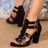Fashion New Summer Cutout Temperament Sandals Women's Round Toe Open Toe Suede Metal Buckle Back Zipper Bag Heel Pump Shoes