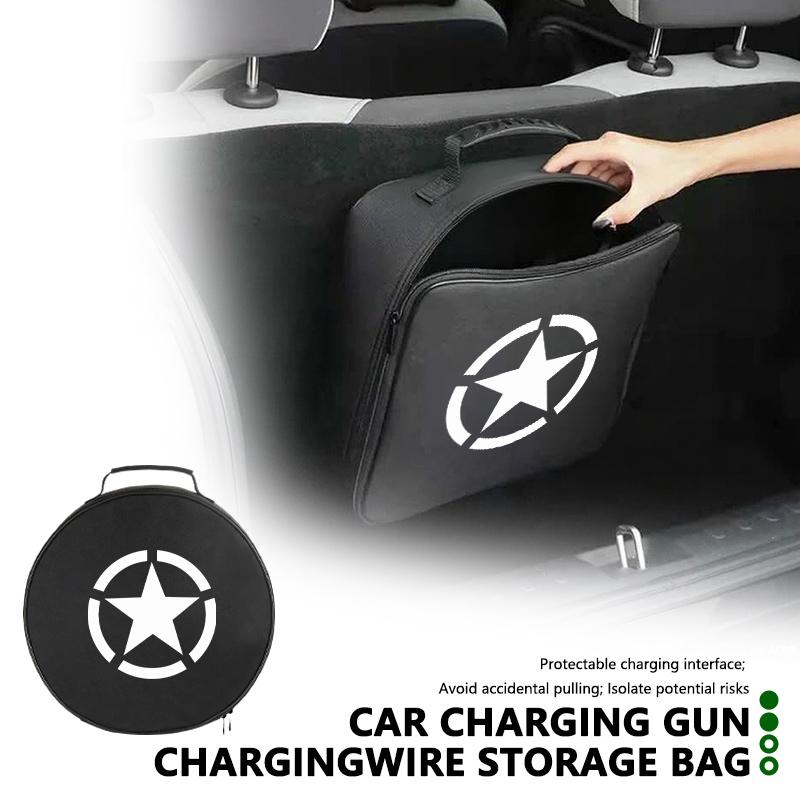 For Jeep Car Logo Cable Case Charging Gun Storage Bag Waterproof Cable Organizer JK JL JKU TJ YJ CJ Wrangler Rubicon Grand
