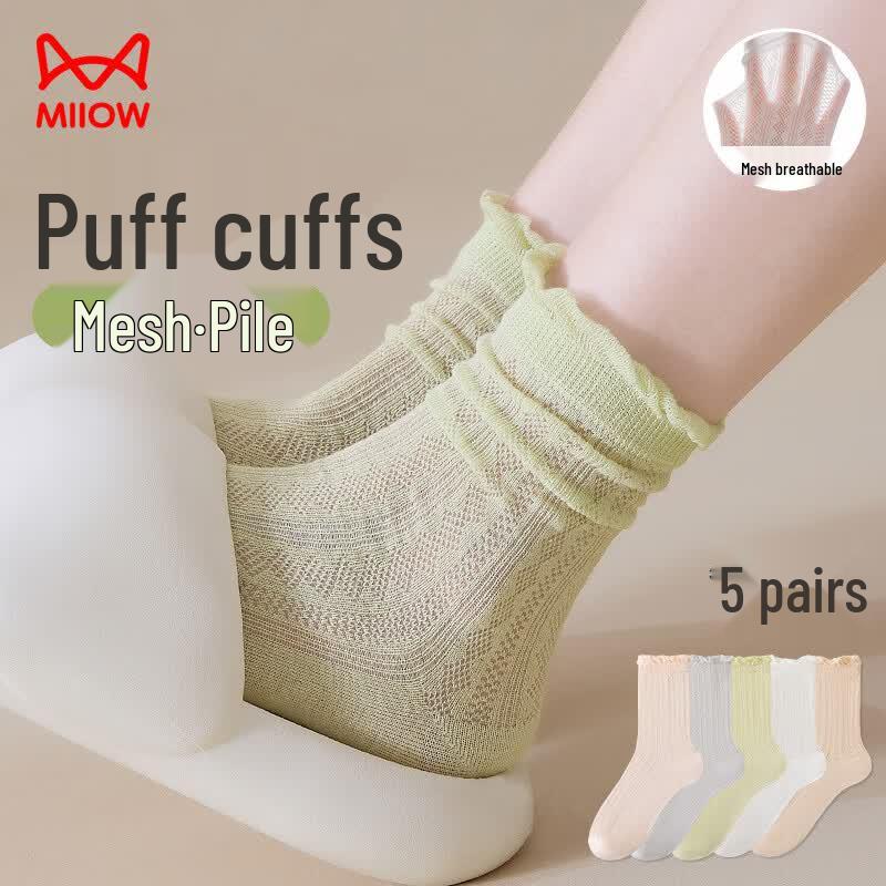 Miiow Women s Summer Lace Mesh Mid-Calf Socks (5 Pairs) One Size