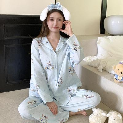 Women's 2025 Thin Cotton Polka Dot Pajama Set - Long Sleeve Cardigan & Pants for Indoor/Outdoor Wear