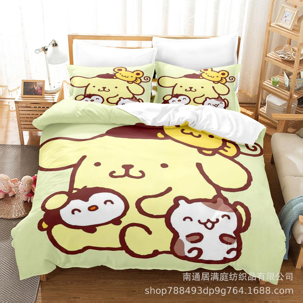 Cute Pom Pom Purin Bedding Sets Comforter Quilt Bed Cover Duvet Cover Pillow Case 2-3 Pieces Sets Kids Adult Size Bedroom Decor