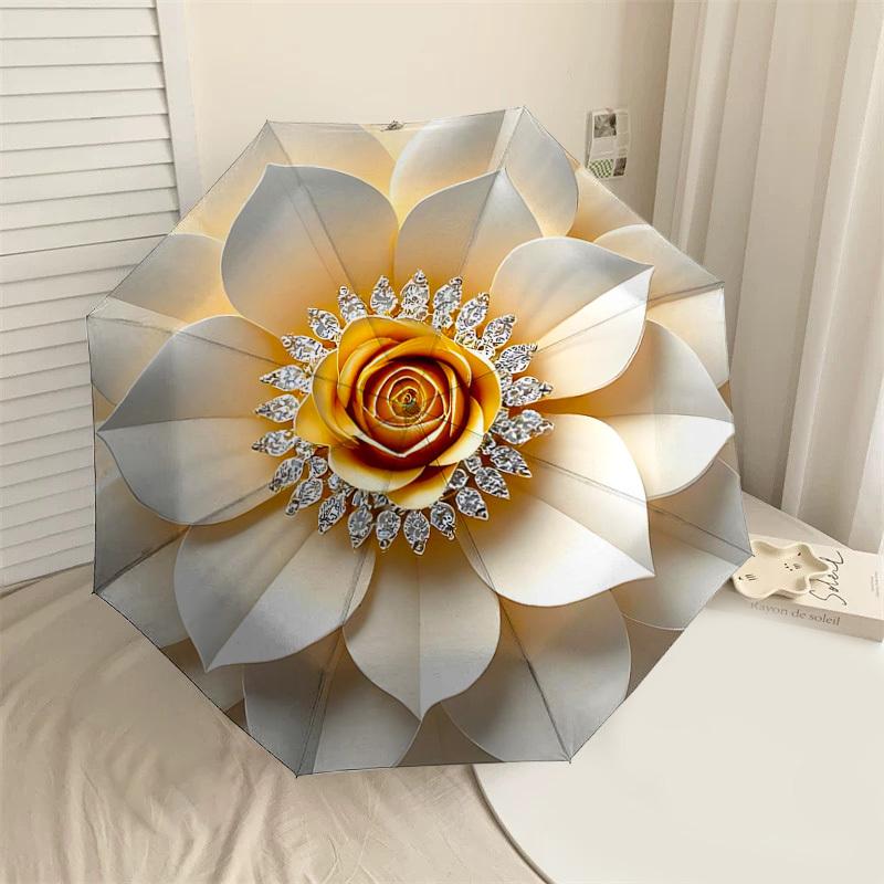 

1PC Flower Diamond Umbrella-8-Rib Reinforced, Automatic Open, Lightweight & Durable, Cute Fashion Accessory for Outdoor-F2647