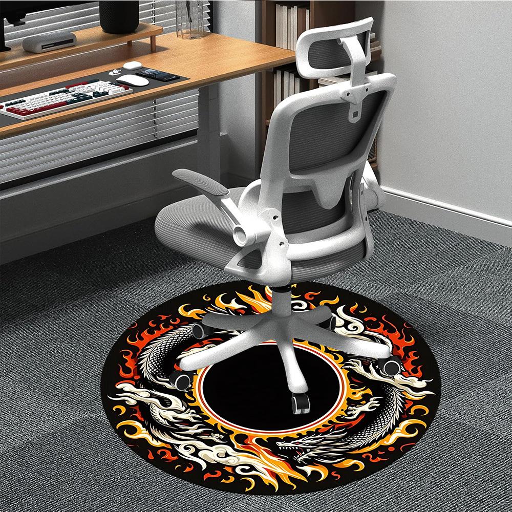 1PC Dragon Flame Circle Office Round Rug, Non Slip, Soft and Durable Office Rug for Interior Decoration, Perfect for Office