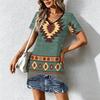 Summer Fashion Women's V Neck Short Sleeve Retro Geometric Pattern Printed  Dress Sex Short Skirt Dresses