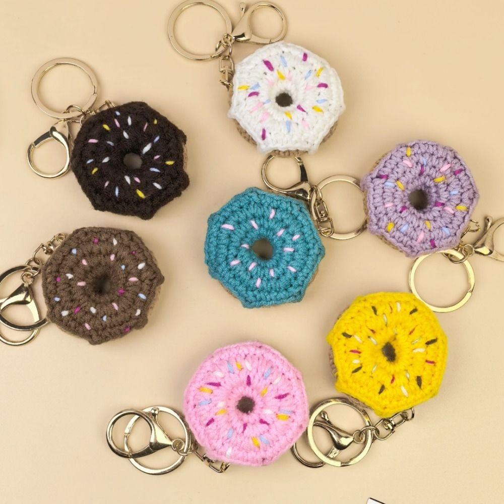Mini Crochet Donut Keychain Colorful Food Shape Key Ring Handmade Knitted Keychain Bag Pendant