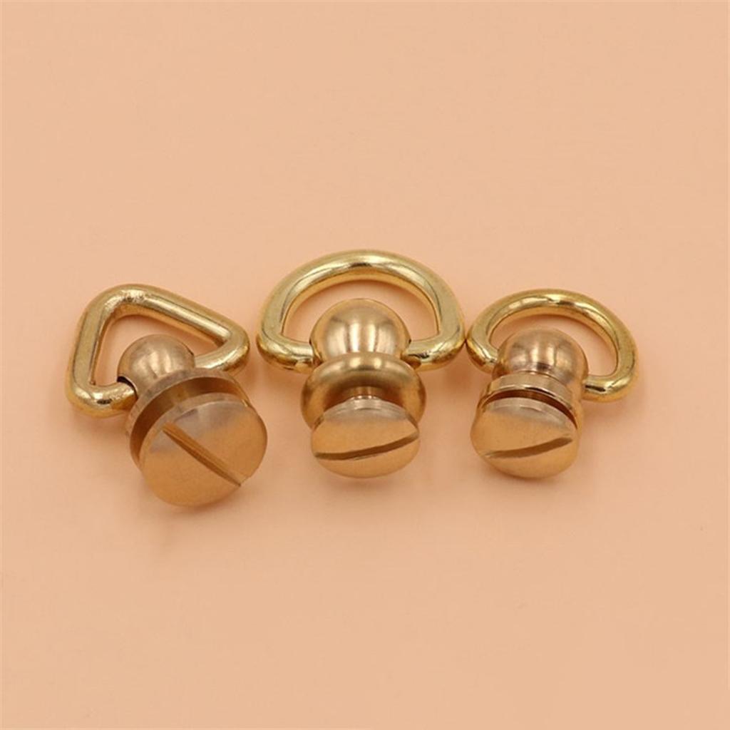 1PC Solid Brass Rivet and Studs with Screws D Ring and Triangle Design Rotate Head Spikes Buttons with D Ring Leather Craft Tool