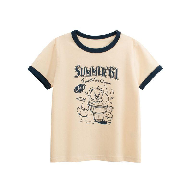 Brand Foreign Trade Children's Clothing Summer New Style 2026 Trendy Short-Sleeved T-Shirt Base Shirt for Girls Pure Cotton Printed