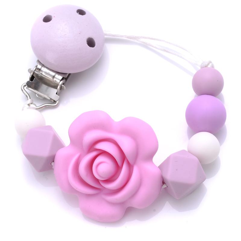 Baby Teether Pacifier Chain Silicone Wood Beads Pacifier Clips Infant Nipple Appease Soother Chain Clip Dummy Holder Nipple Clip