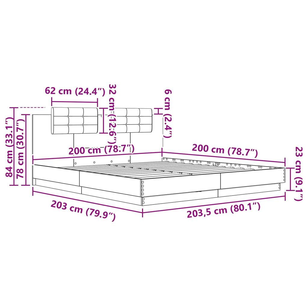 Bed Frame with Headboard Black Oak Effect 200 x 200 cm