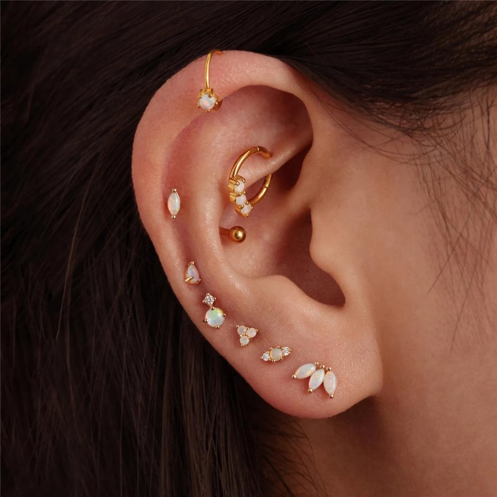 Sterling Silver Opal Threaded Cartilage Stud Earrings