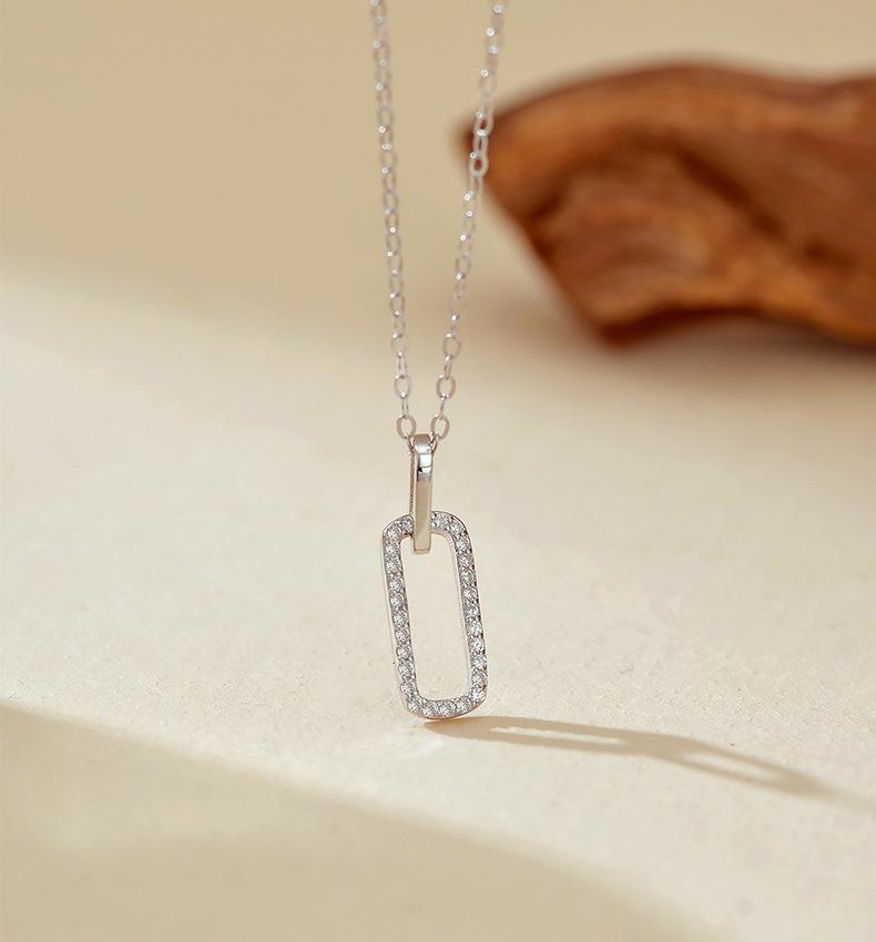 Silver Double Empty Square Buckle Zircon Necklace Exquisite Geometric 18k Gold-plated Charm Necklace for Women Gifts Jewelry