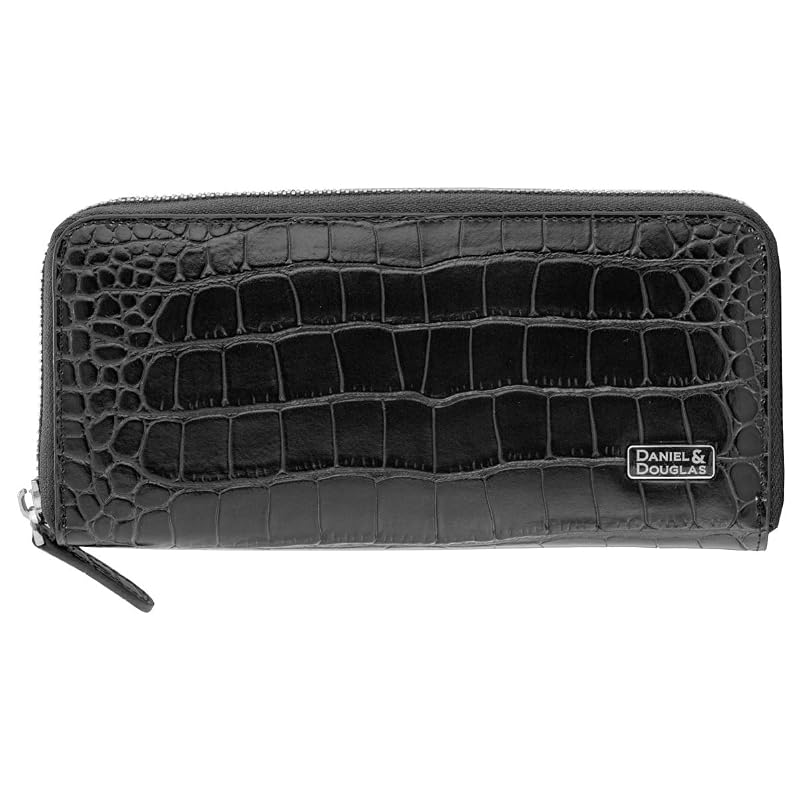 DANIEL&DOUGLAS Daniel Douglas Leather Wallet, Men's Brand (Black x Silver Long Wallet)