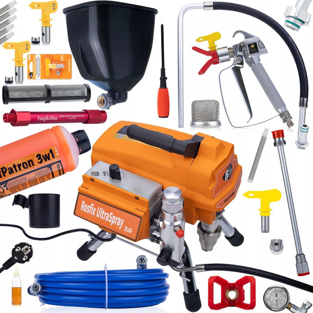 Rosfix Agregat Malarski Tornado RT4 UltraSpray 3000W – Wydajność 3,2L/min | Ciśnienie 22MPa | Zestaw z Dyszami 519 i 513