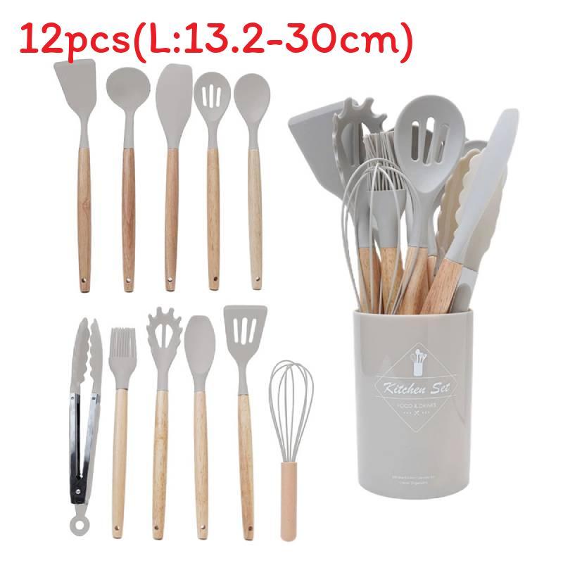 Silicone Kitchen Utensil Set With Wooden Handles For Nonstick Cookware And Heat Resistance