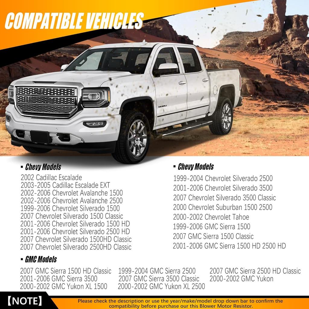 89019089 HVAC Blower Motor Fan Resistor Compatible With 1999-2006 Chevy Silverado GMC Sierra 1500 2500 3500, 2000-2002 GMC Yukon (2 Holes Mounting