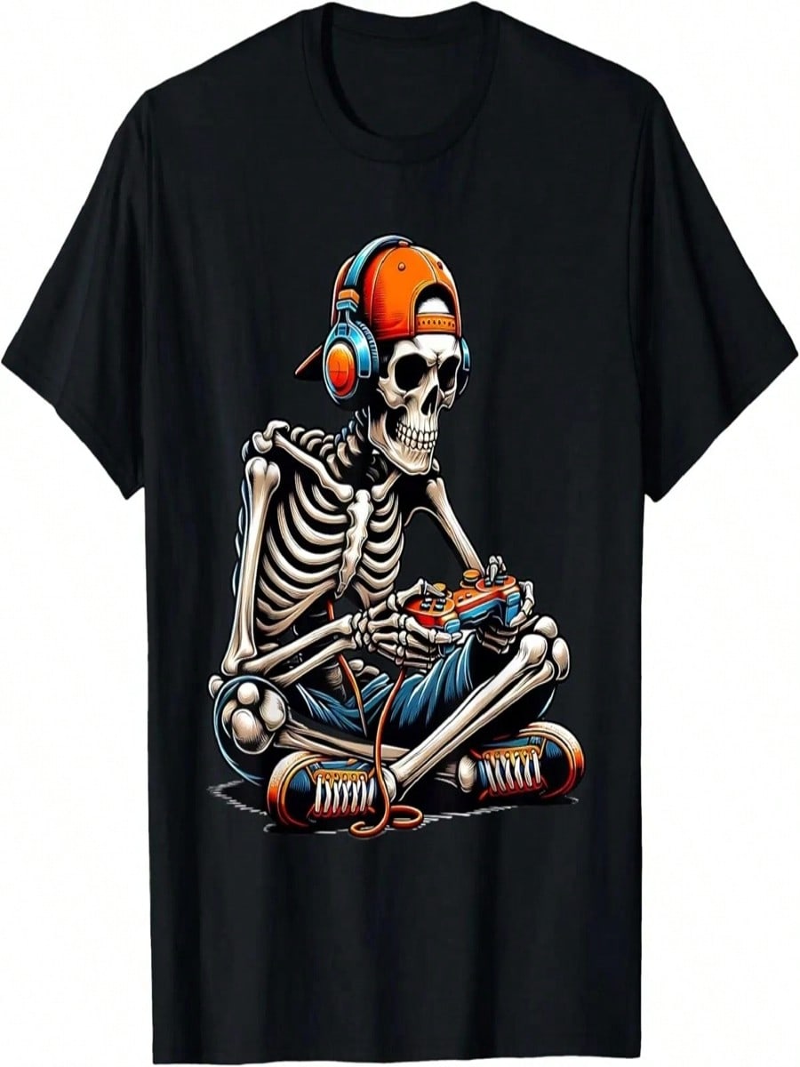 Halloween Skeleton Gamer Video Gaming Boys Kids Teens T-Shirt S