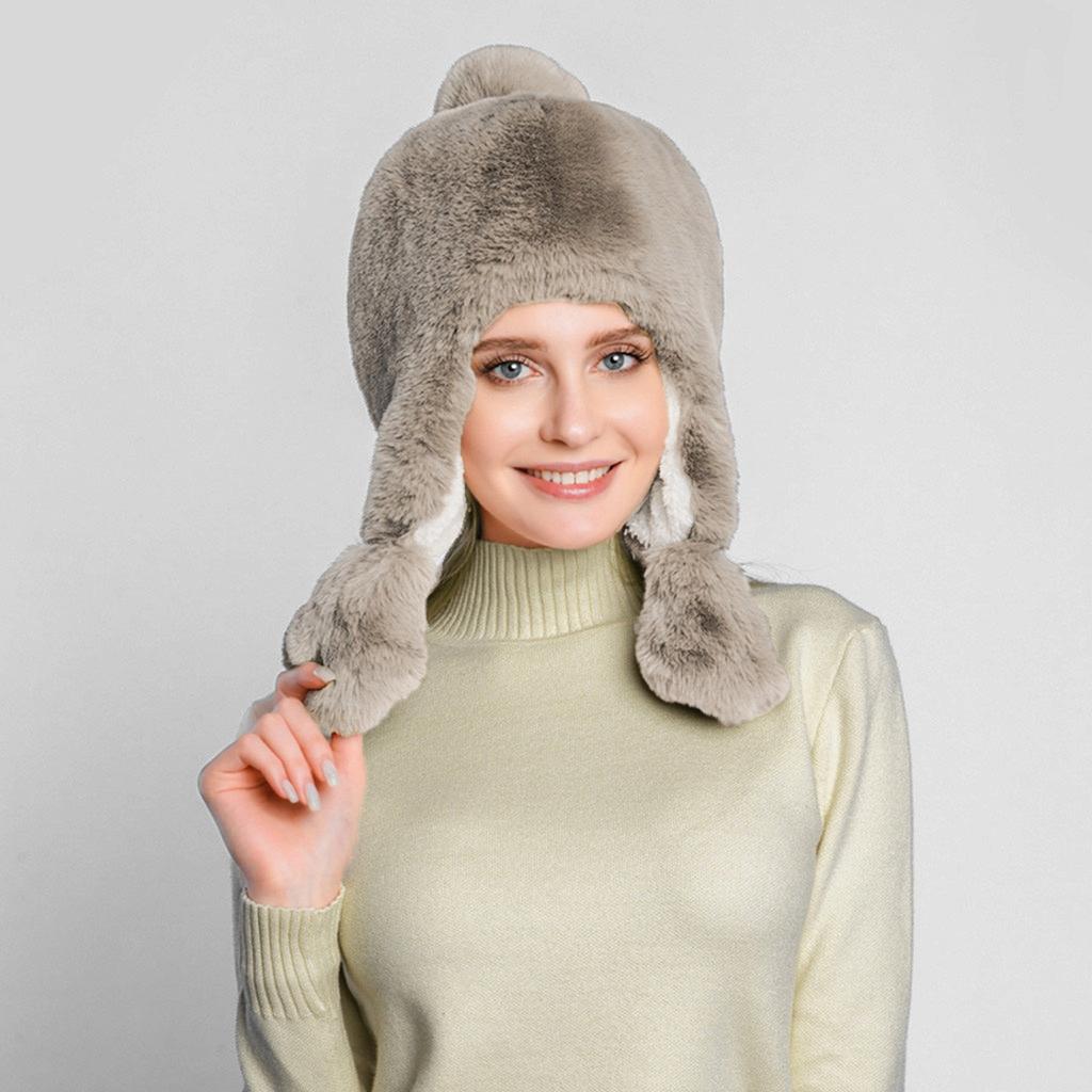 Luxurious Women's Faux Fur Winter Hat with Ear , Warm and Stylish, Perfect for Cold , One Size Fits All