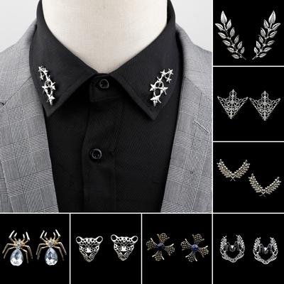 1 Pair Retro Lapel Pin Pin Brooch Classic Vintage Stylish Stylish Tree Leaf Collar Pin Hollowed Out Crown Shirts Suits Breastpin Jewelry