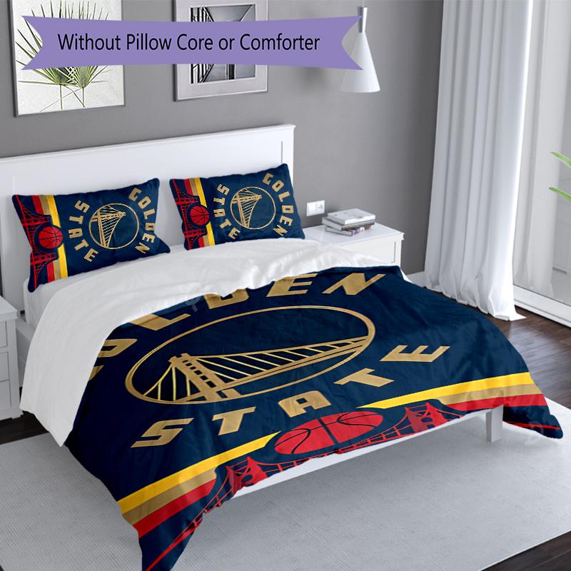 3pcs Golden State Warriors logo pattern bedding set duvet cover set includes duvet cover &pillowcases, perfect all season bedroom decoration & gift